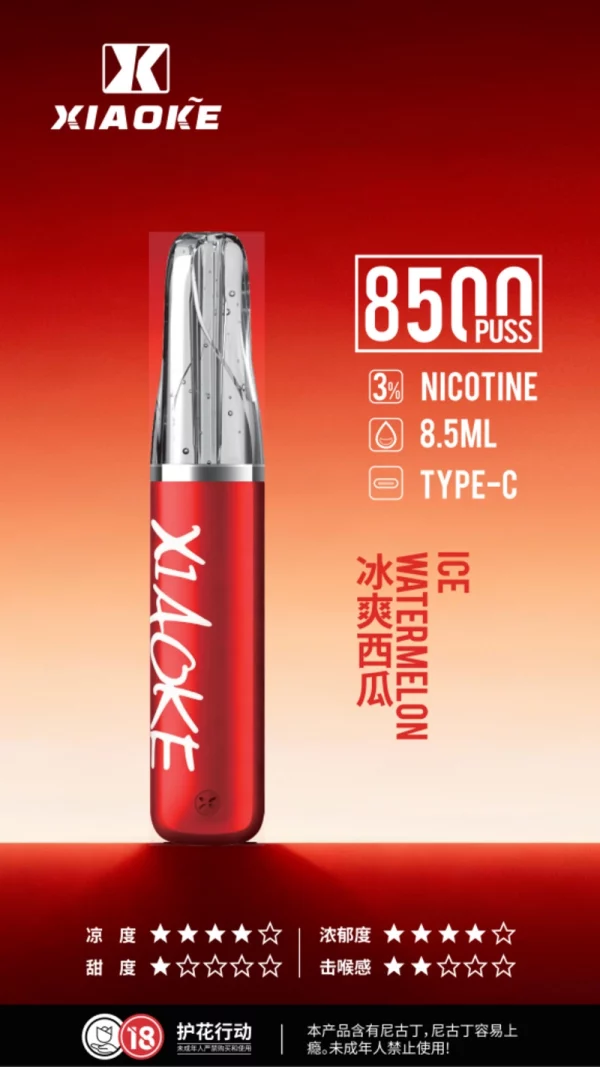 一次性電子煙｜XIAOKE 梟客 8500口 - 冰爽西瓜口味